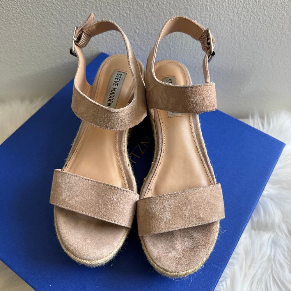 Steve Madden Bree Pink Suede Platform Espadrille Wedge Sandals Size 7